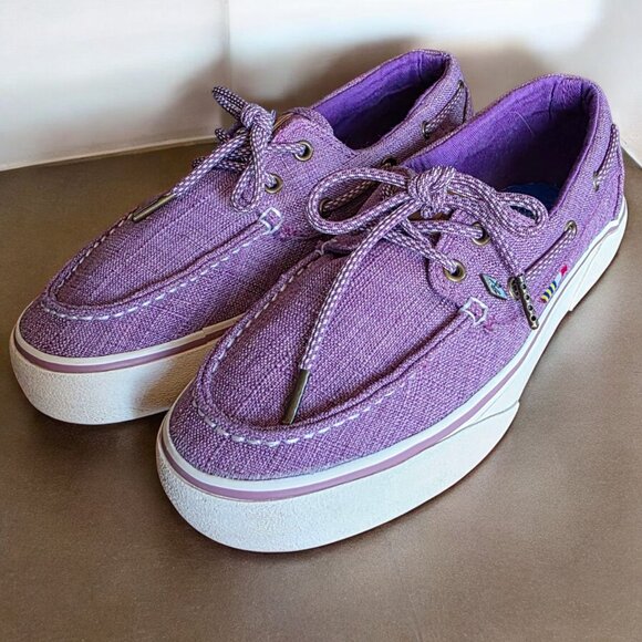 GUY HARVEY ( 8 ) Calzado Gulf Linen Purple Slip Resistant Boat Shoes - Picture 3 of 8